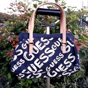 Vtg Guess Denim Spell Out Handbag Purse